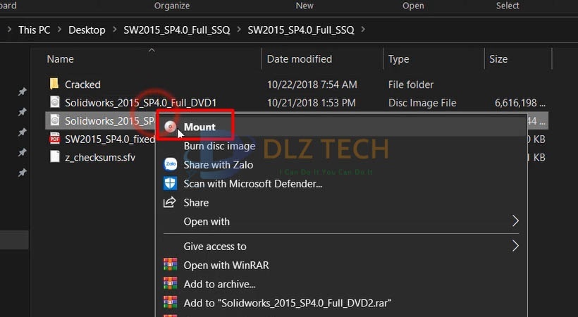Tiếp tục vào file như trên và chọn mount.