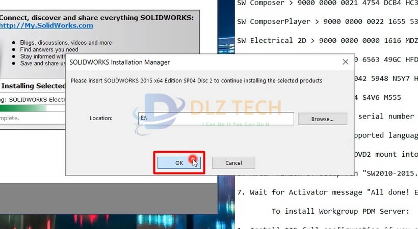 Tiếp tục chọn Ok để cài Solidworks 2015.