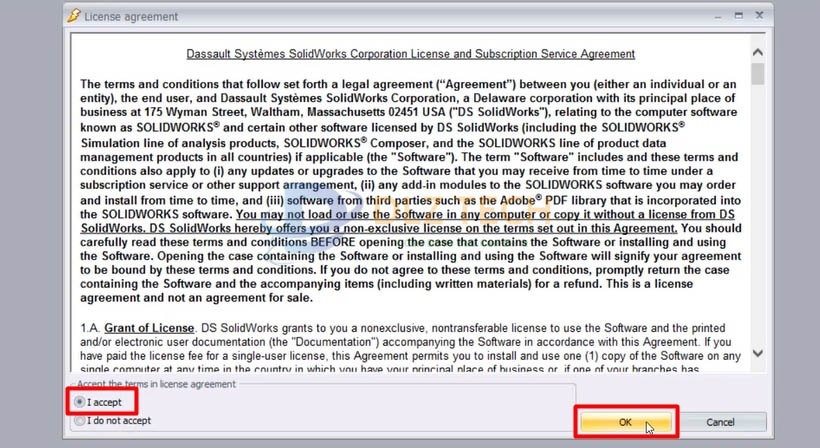 Chọn I Accept. Chọn OK.