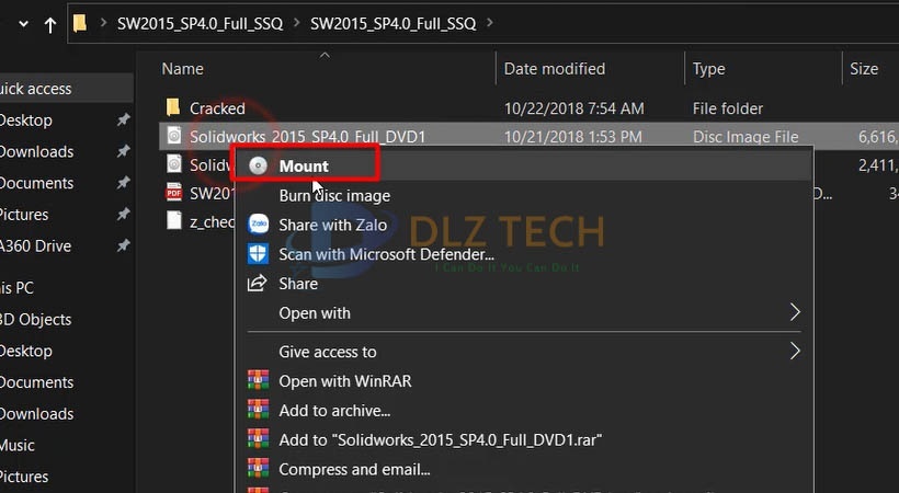 Chuột phải vào file này sau đó chọn Mount.