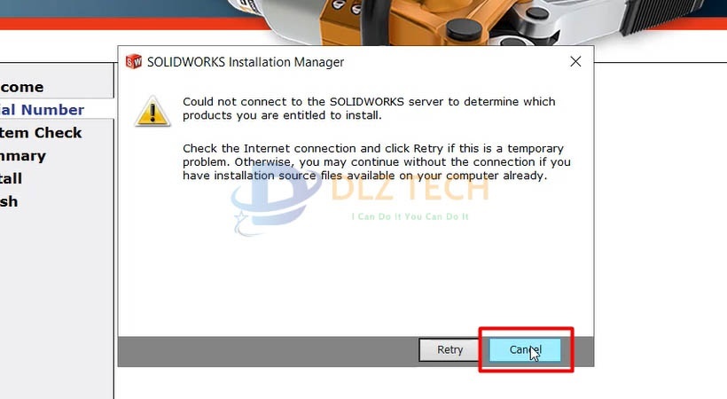 Chọn Cancel để cài Solidworks 2015.