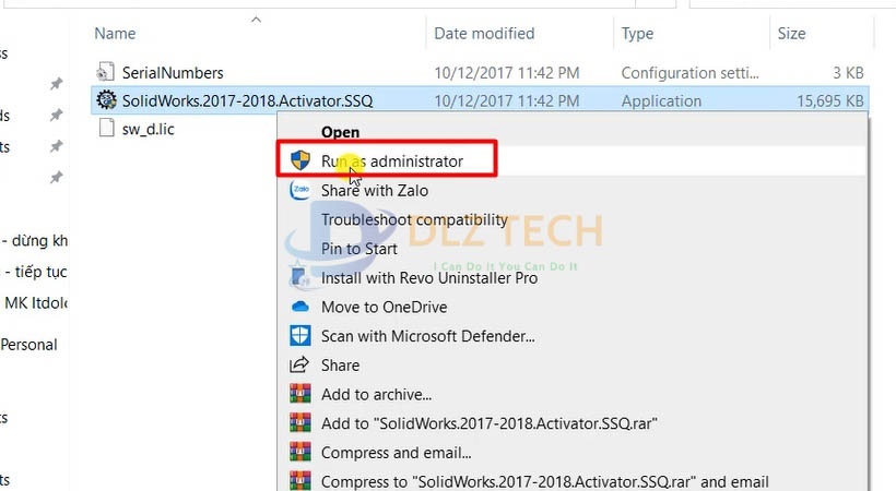 Khởi chạy file như hình bằng quyền admin.