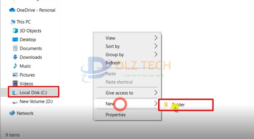 Tạo một Folder mới và đặt tên là Temp.