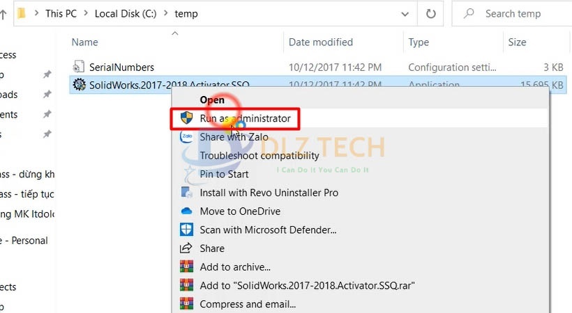 Khởi chạy file như này để cài Solidworks 2018.