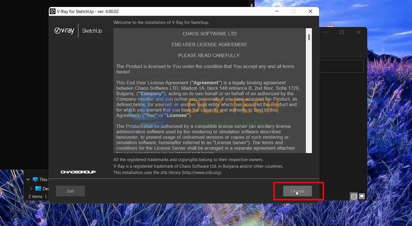 Cài Vray for Sketchup 2016.