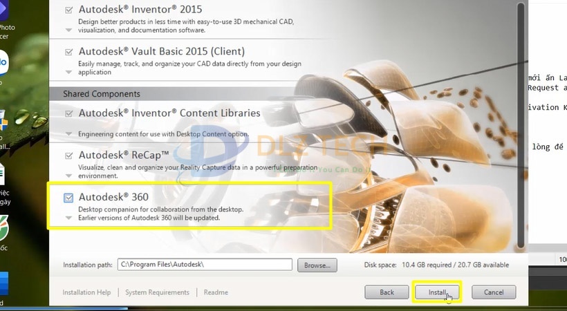 Tích chọn như hình sau đó chọn Install.