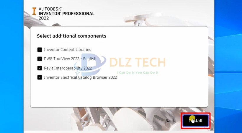 Tiến hành chọn Install để cài Autodesk Inventor 2022.