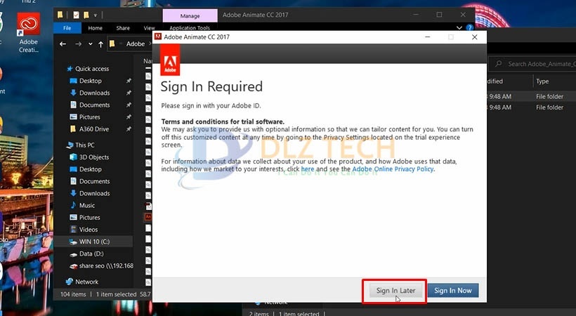 Chọn Sign In Later