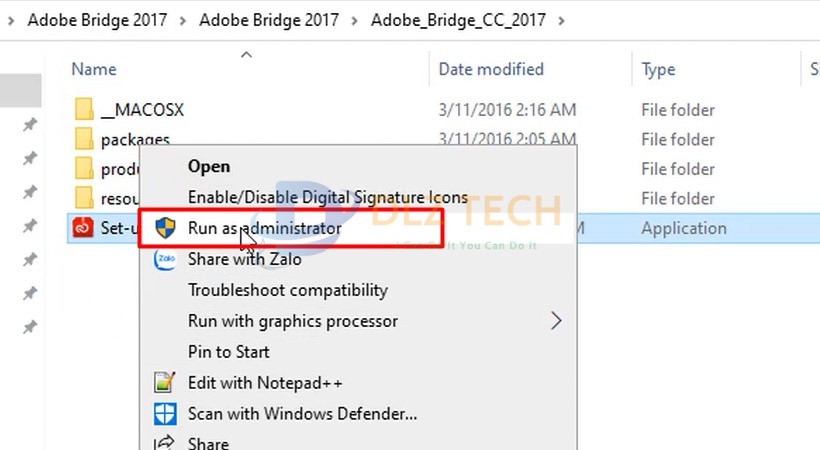Khởi chạy file Set Up để cài Adobe Bridge 2017.