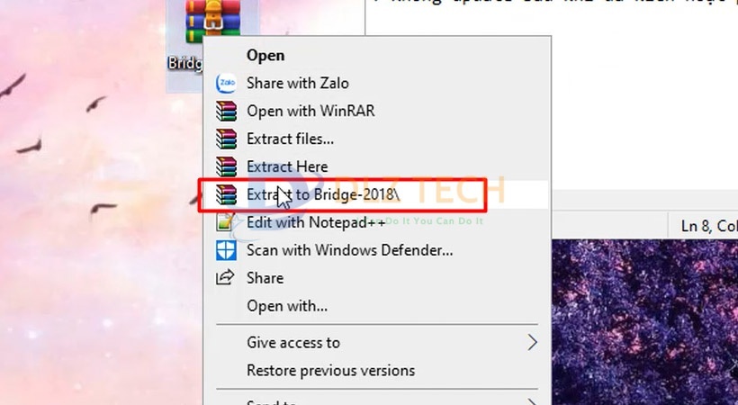 Giải nén file cài Adobe Bridge 2018.