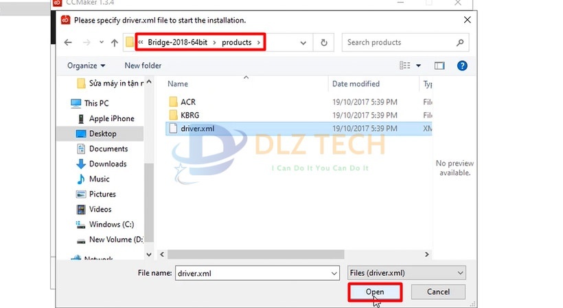 Chọn mở file như hình sau đó chọn Open.