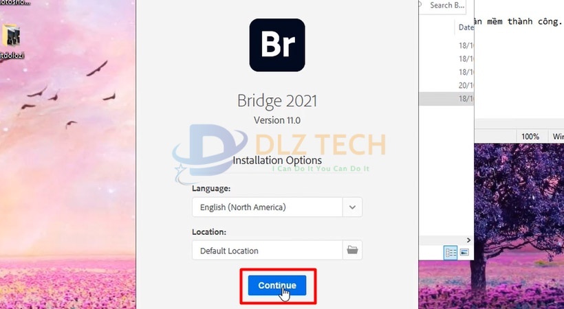 Tiến hành chọn Continue để cài Adobe Bridge 2021.