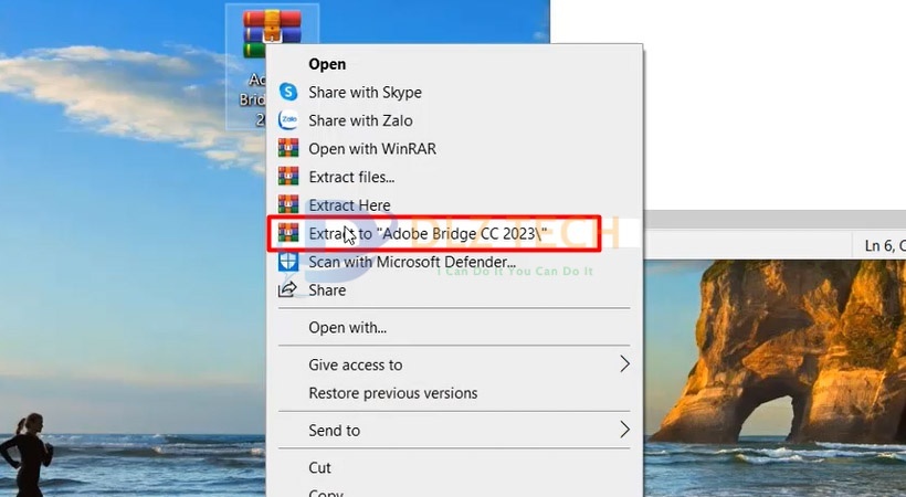 Giải nén file cài Adobe Bridge 2023 khi tải về.