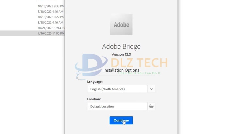 Tiến hành chọn Continue tiếp tục cài Adobe Bridge 2023.