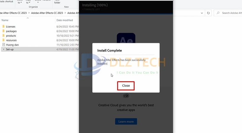 Tiến hành chọn Close.