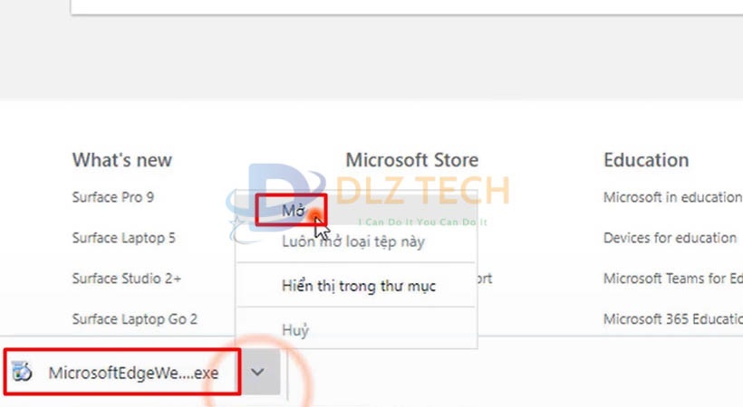 Mở file cài đặt