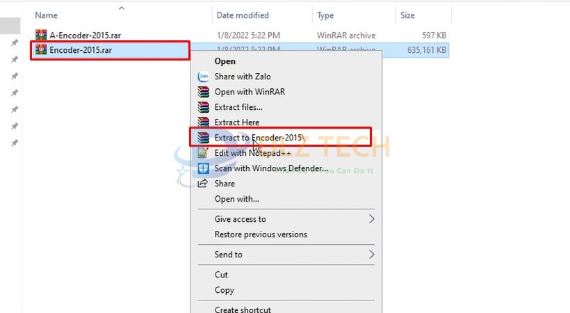 Tiếp tục giải nén file như hình.
