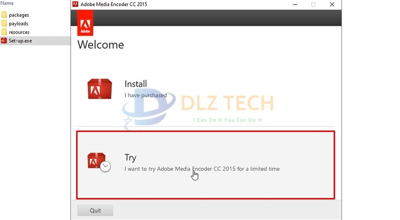 Tiến hành chọn Try để tiếp tục cài Media Encoder 2015.