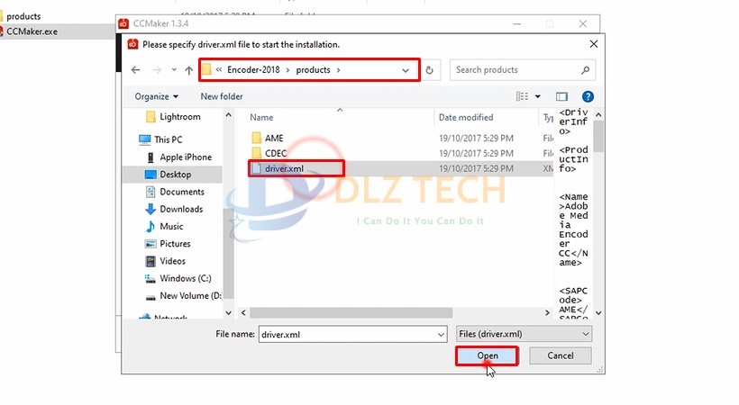 Mở theo đường dẫn và chọn như hình sau đó chọn Open.