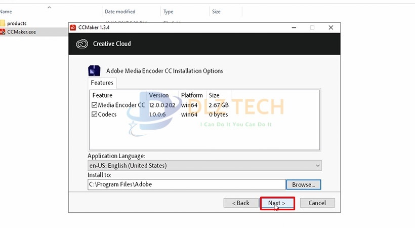 Tiến hành chọn Next tiếp tục cài Media Encoder 2018.