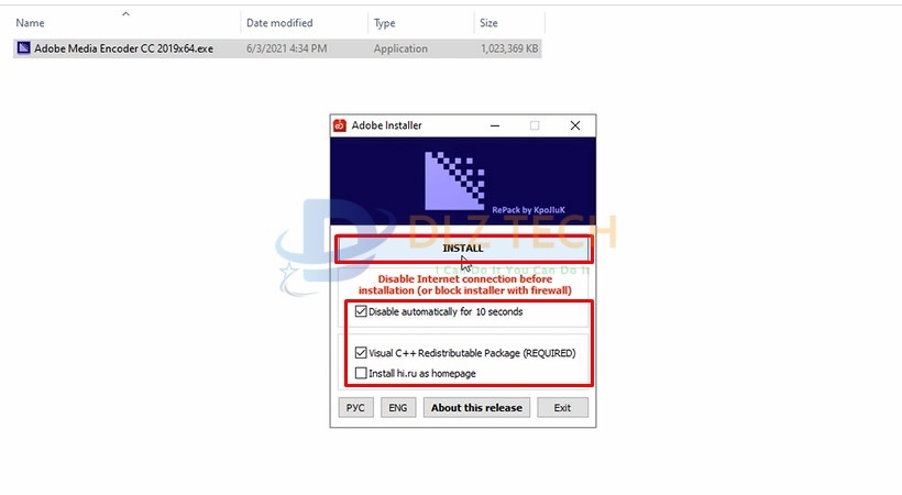 Tiến hành chọn Install để cài Media Encoder 2019.