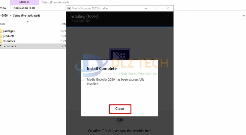 Tiến hành chọn Close. Hoàn thành cài Media Encoder 2020.