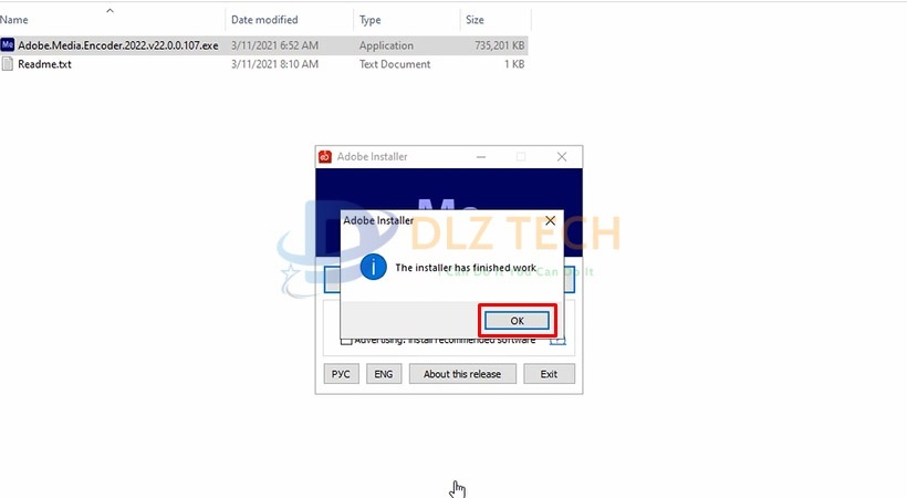 Tiến hành chọn OK. Hoàn thành cài Media Encoder 2022.