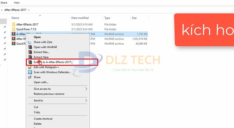 Tiến hành giải nén file cài After Effects 2017. Sau đó làm theo các bước kích hoạt sau nhé.