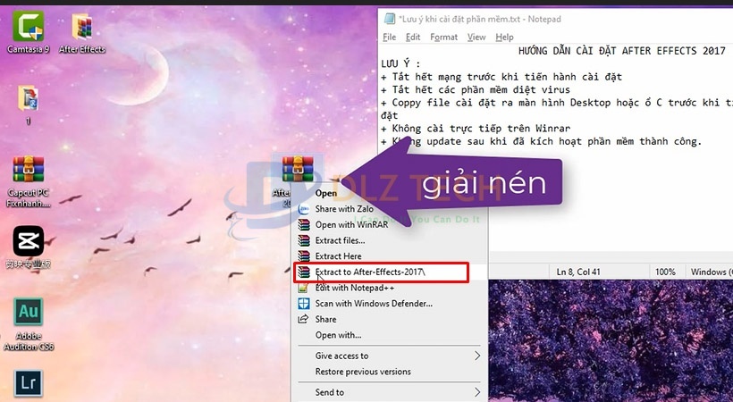 Giải nén file cài đặt phần mềm After Effects 2017.