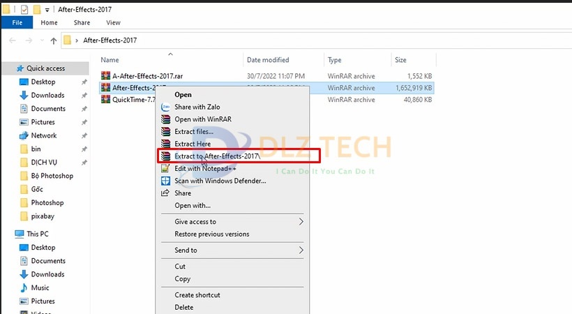 Tiếp tục giải nén file như hình.