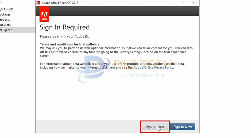 Tiến hành chọn Sign in later.