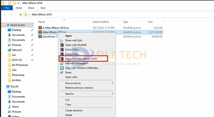 Tiếp tục giải nén file như hình.