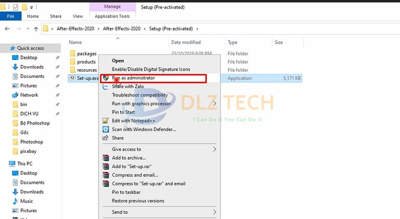 Khởi chạy file Set Up như hình.