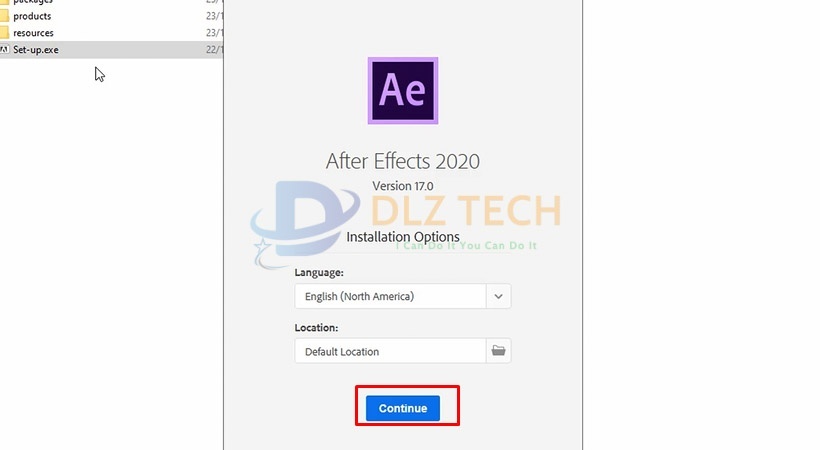 Tến hành chọn Continue.