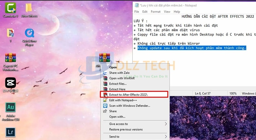 Giải nén file cài After Effects 2022 về máy.