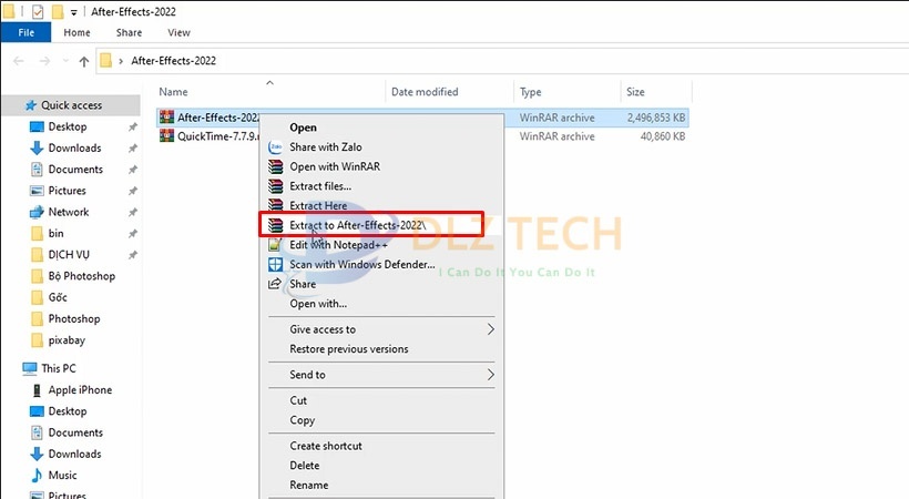 Giải nén file cài đặt như hình.