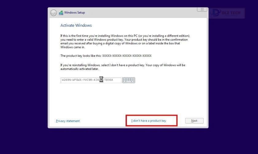 Nhập key sản phẩm hoặc chọn không có key