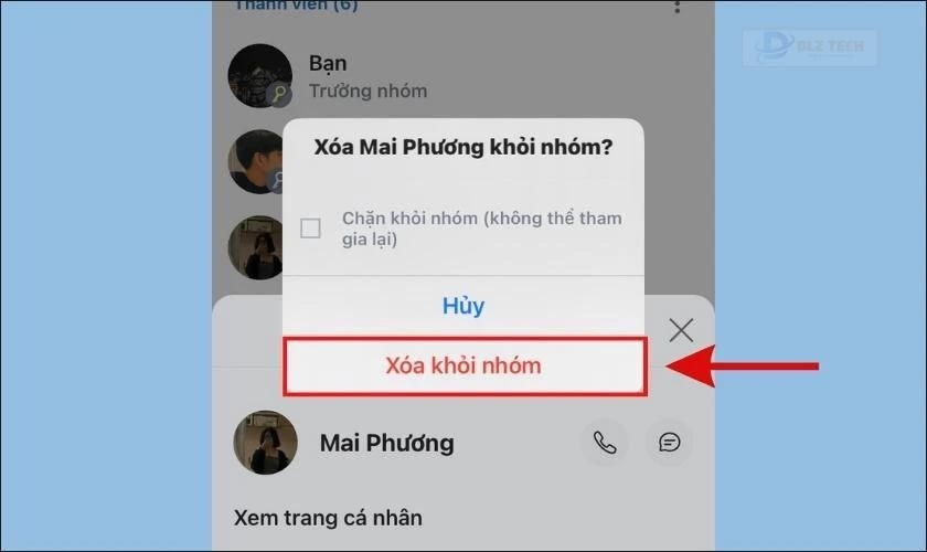Nhấn vào dòng chữ Xóa khỏi nhóm màu đỏ