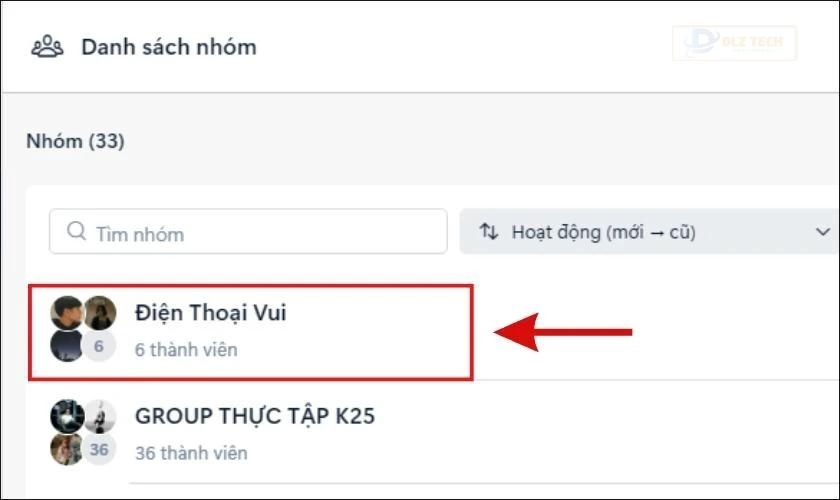 Hãy tìm và chọn vào nhóm mình muốn xóa