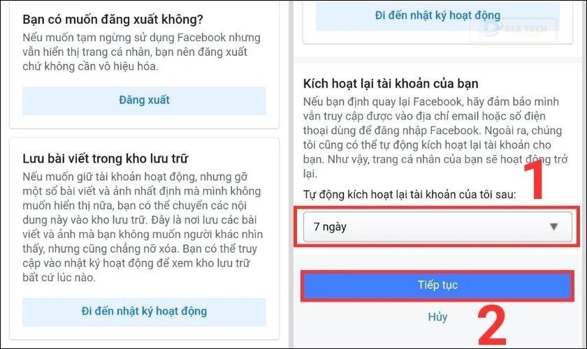 xoá trang trên facebook tạm thời