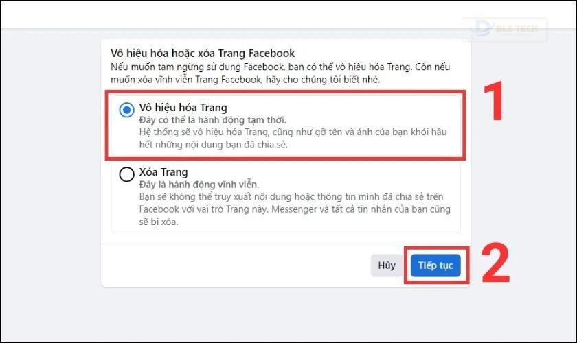vô hiệu hoá fanpage trên máy tính