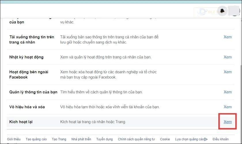 cách kích hoạt lại trang trên facebook