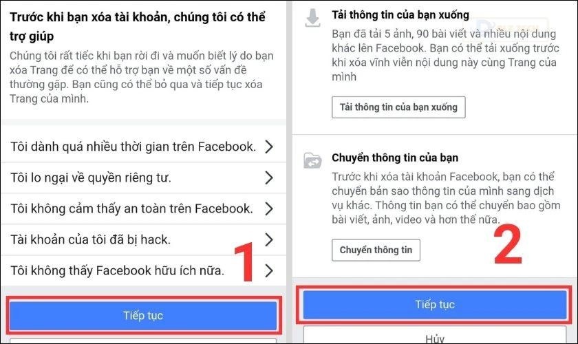 gỡ trang fb vĩnh viễn bằng điện thoại