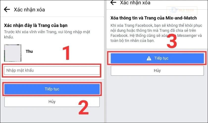 xoá trang facebook vĩnh viễn trên điện thoại
