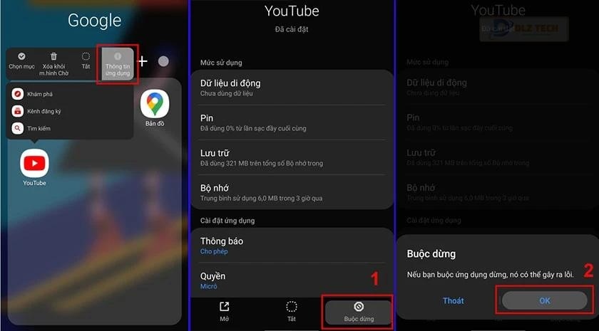 Khởi động lại ứng dụng