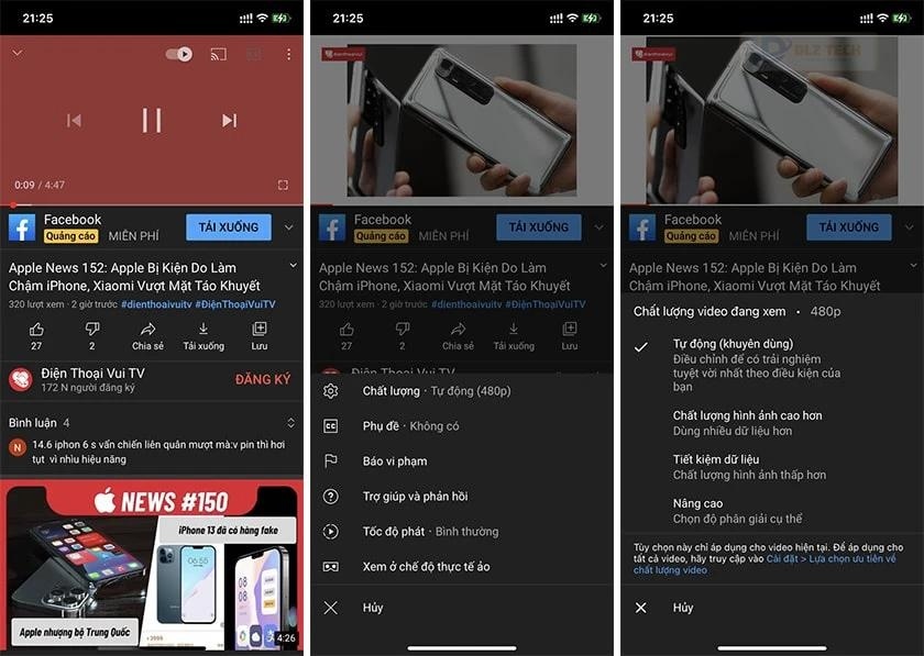 Thay đổi chất lượng phát video