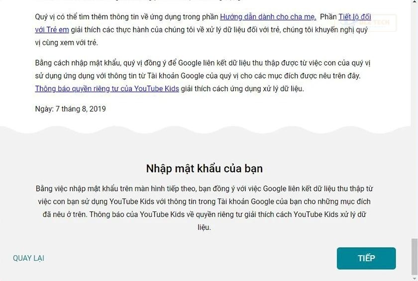 nhấn tiếp tục nếu đồng ý