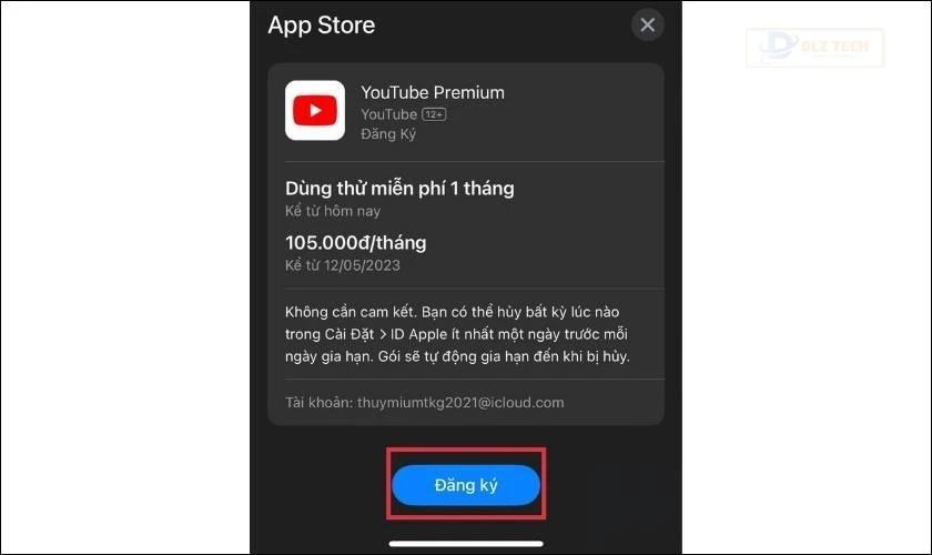 xác nhận đăng kí premium