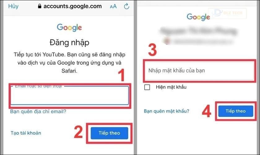 Nhập địa chỉ Gmail, mật khẩu tài khoản Gmail khác