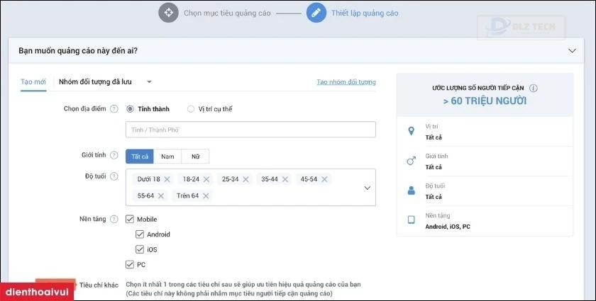 chọn đối tượng quảng cáo